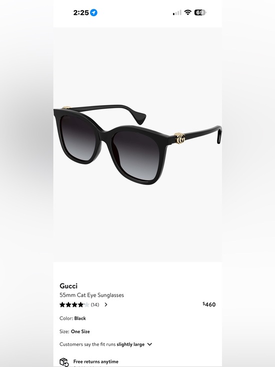 Gucci Accessories - Gucci Black Cat Eye Sunglasses with Gold GG Accents
